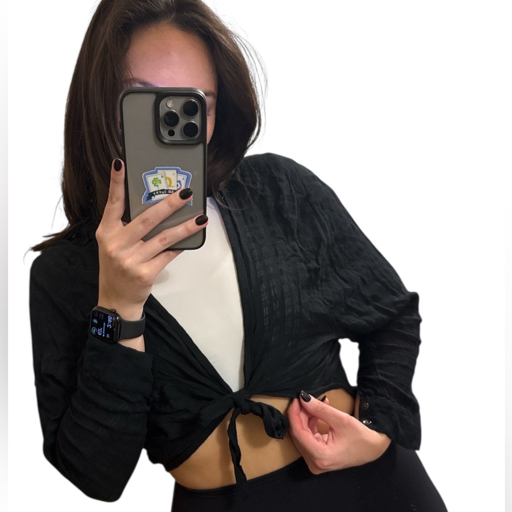 BDG Black Tie-Front Sheer Blouse